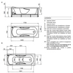 Vasca Bagno rettangolare Diamond in acrilico e Abs cm 170x70