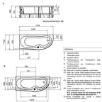 Vasca Bagno asimmetrica Curvy in acrilico e Abs cm 170x70- Versione Destra