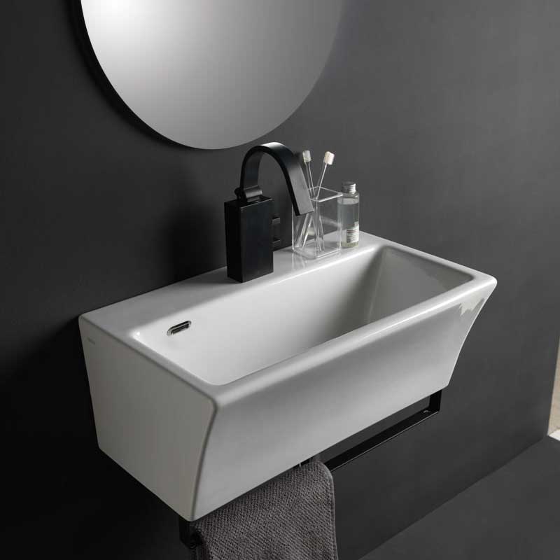 Lavabo in ceramica per installazione sospesa 60x35 senza foro Rubinetto di Xilon modello Block