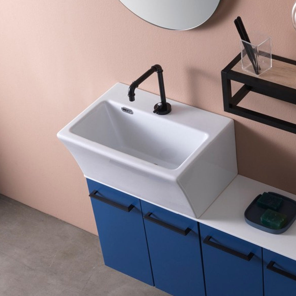 Lavabo in ceramica per installazione sospesa 60x35 senza foro Rubinetto di Xilon modello Block