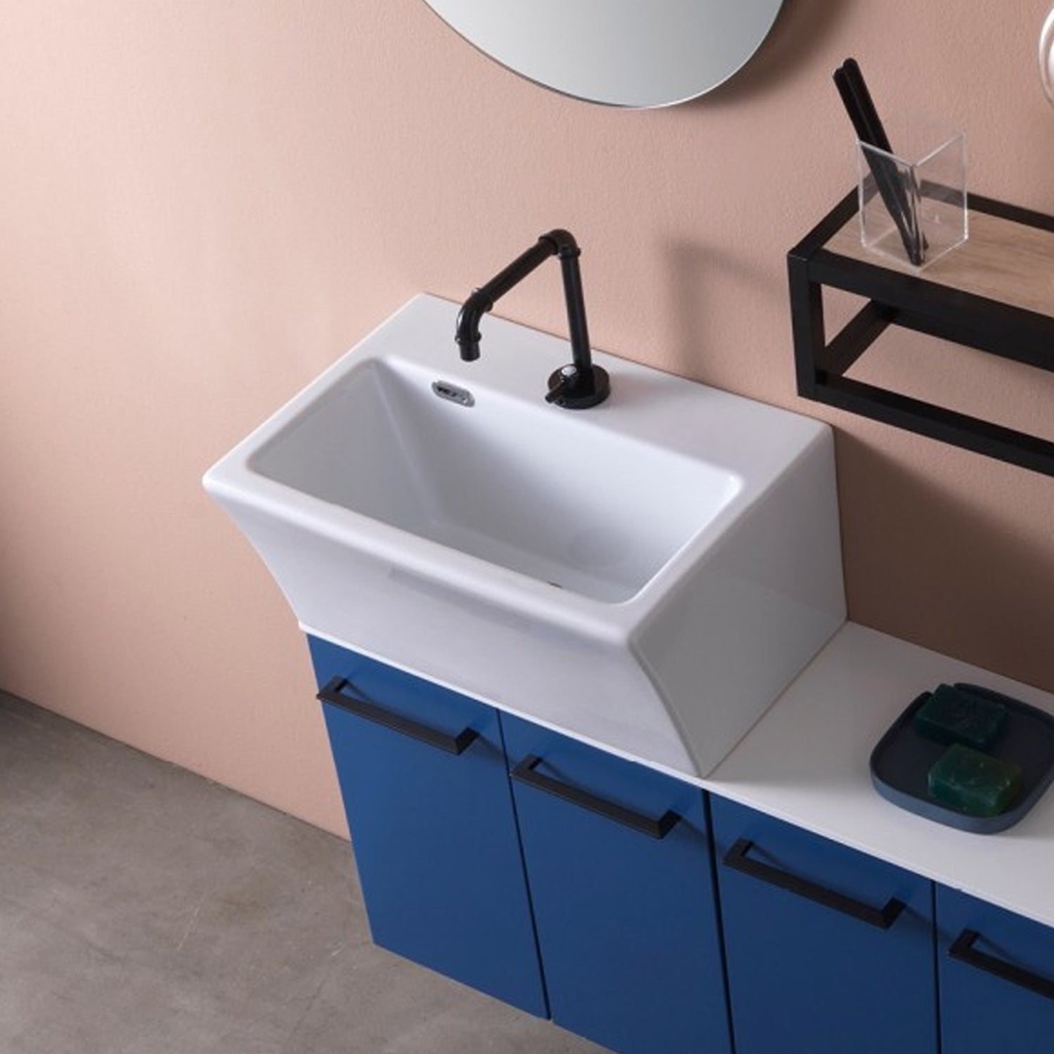 Lavabo in ceramica per installazione sospesa 60x35 senza foro Rubinetto di Xilon modello Block