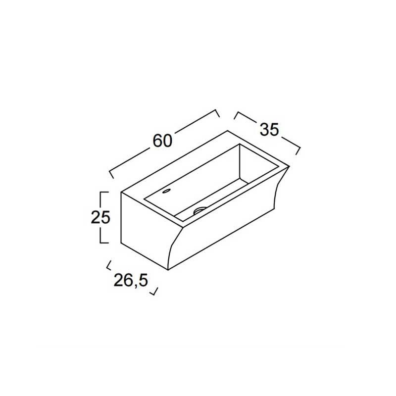 Lavabo in ceramica per installazione sospesa 60x35 con foro Rubinetto di Xilon modello Block