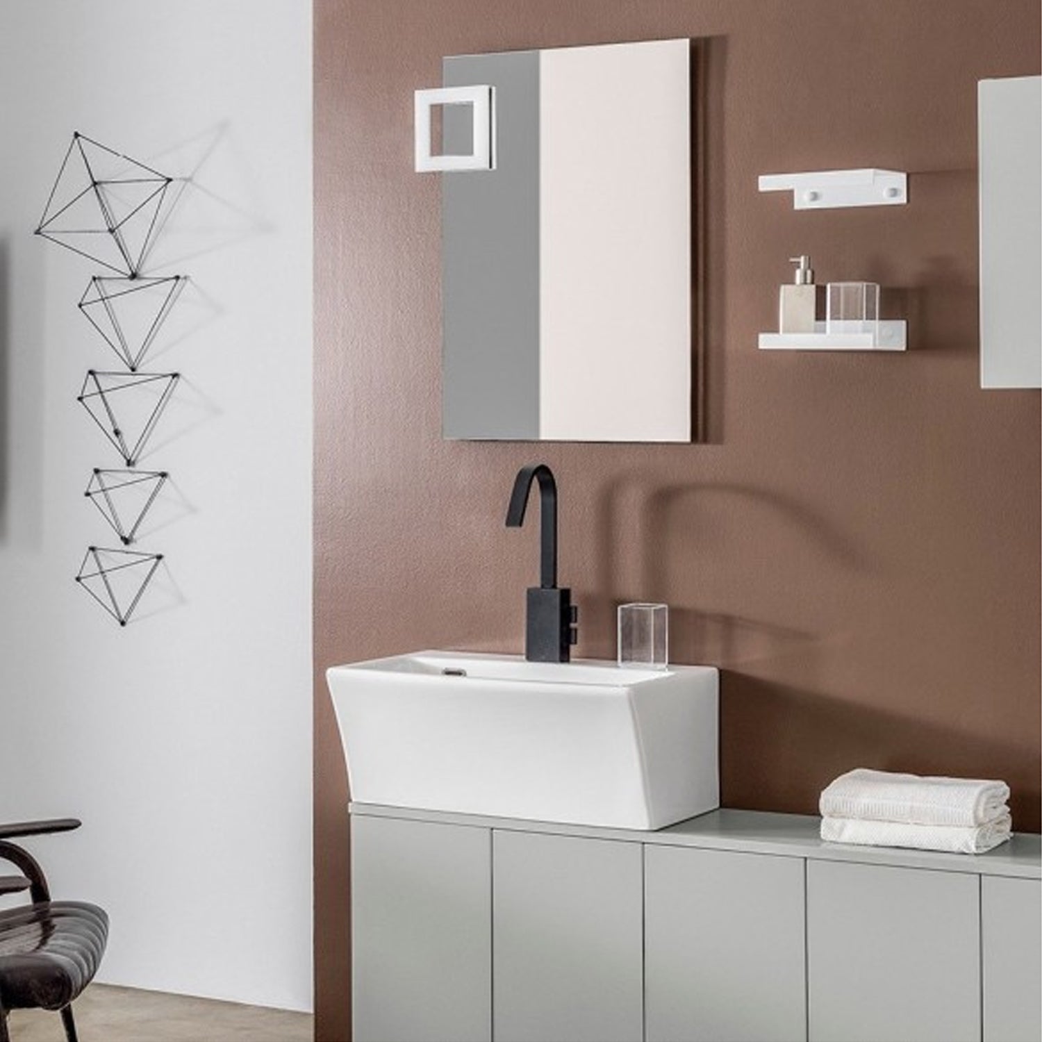 Lavabo in ceramica per installazione sospesa 60x35 con foro Rubinetto di Xilon modello Block