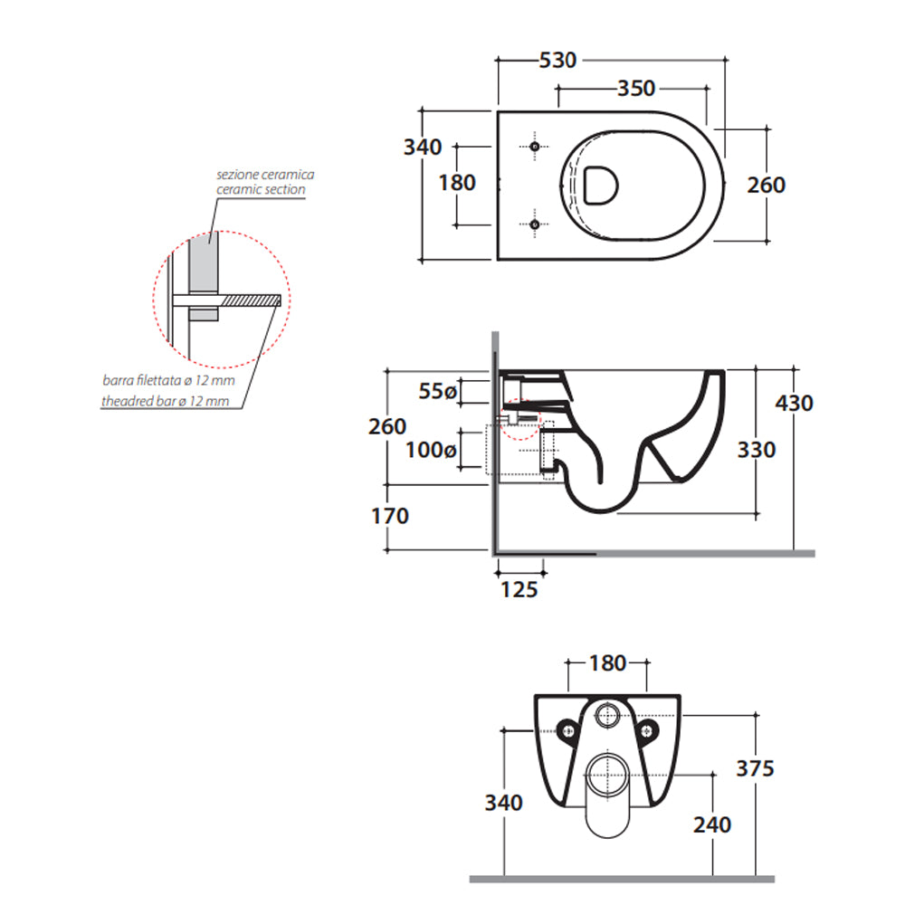 Sanitari sospesi senza brida 53 cm Ceramica Globo Mode Wc
