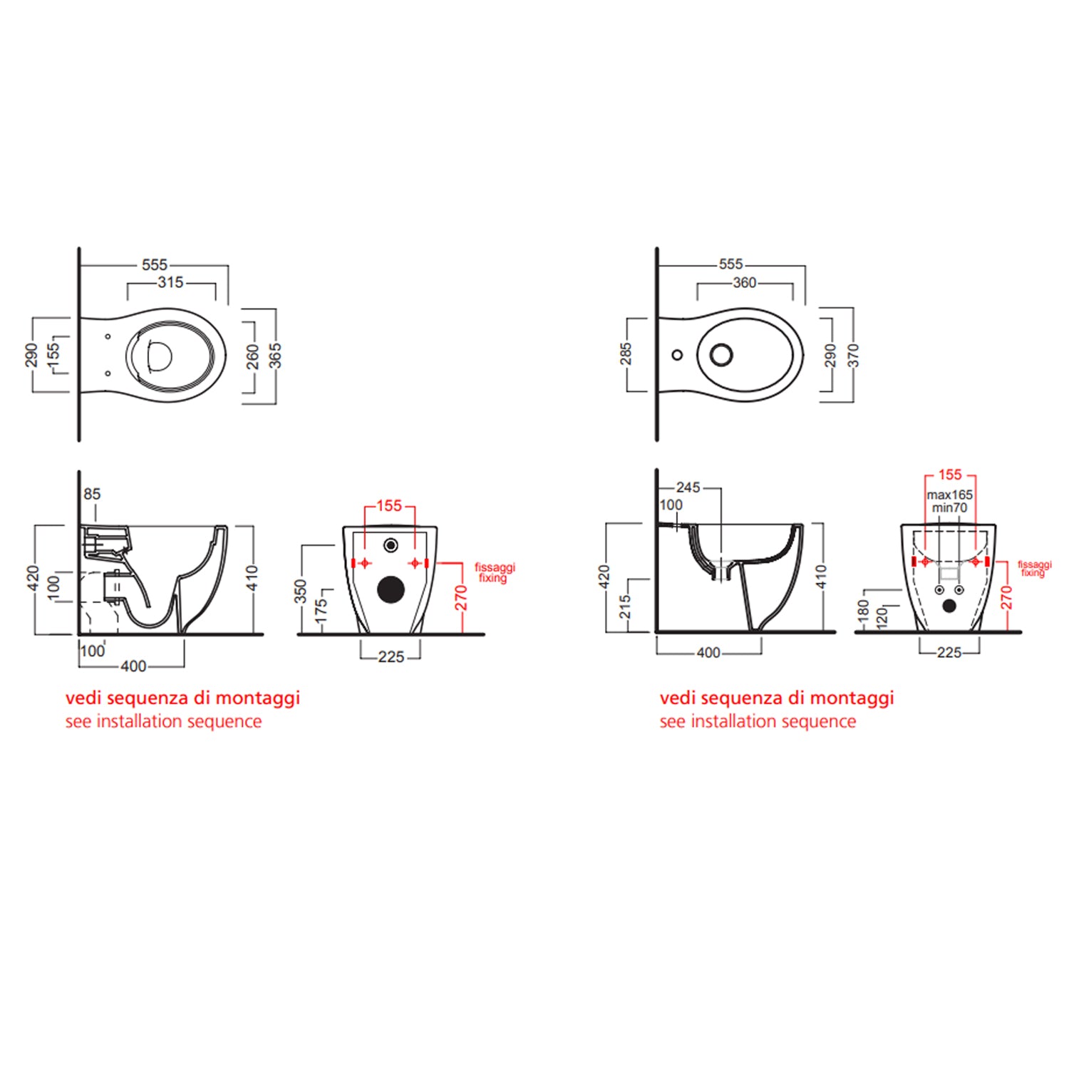 Vaso filomuro senza brida 55x36 cm collezione Le Fiabe di Hatria con sedile soft close