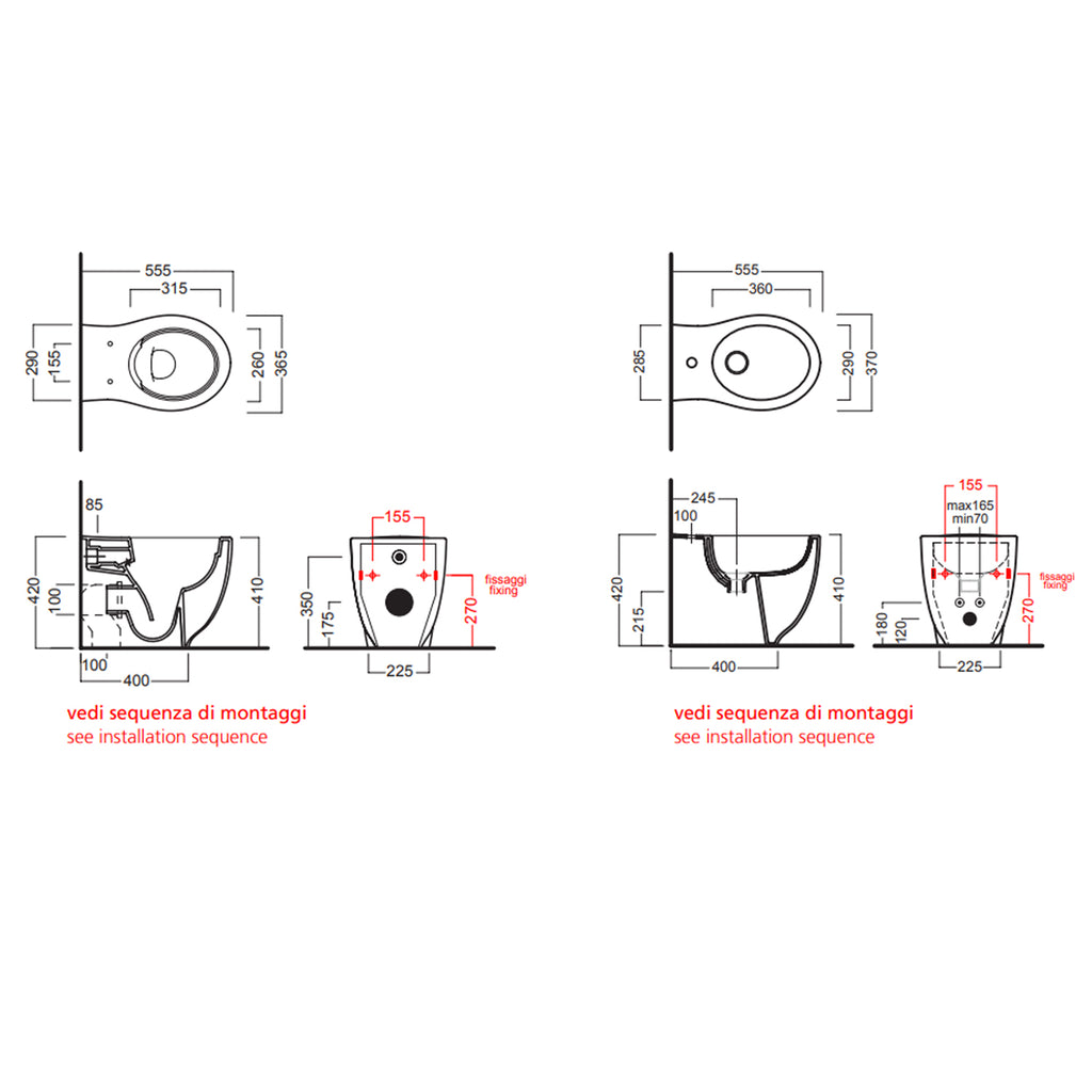 Sanitari filomuro 55x36 cm collezione Le Fiabe di Hatria con sedile soft close