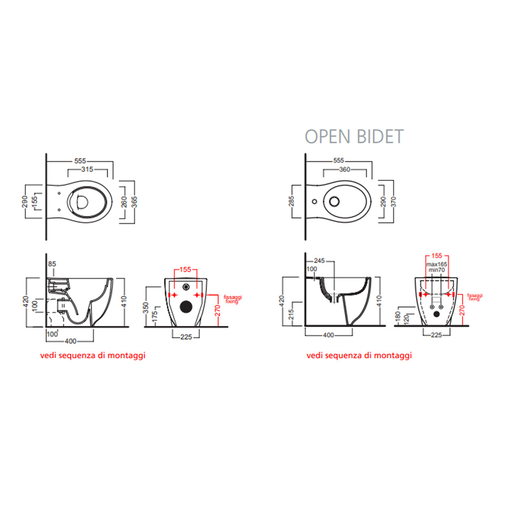 Sanitari filomuro 55x36 cm collezione Le Fiabe di Hatria con sedile soft close