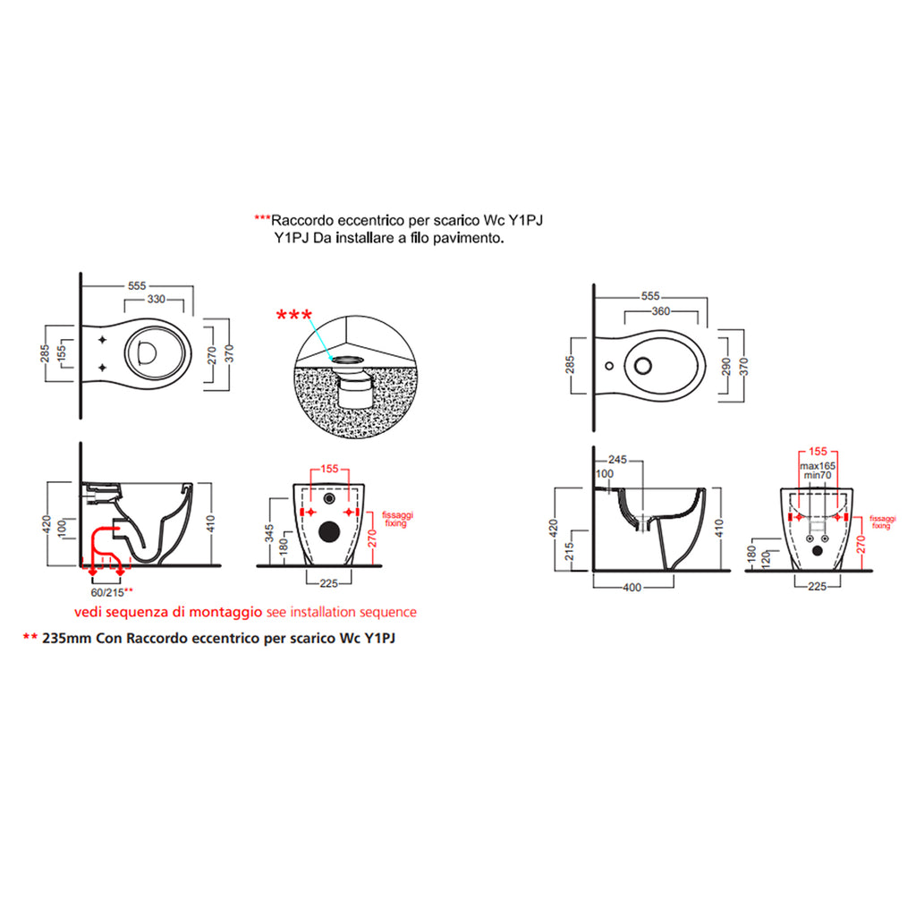 Wc filomuro traslato 55x36 cm collezione Le Fiabe di Hatria con sedile soft close