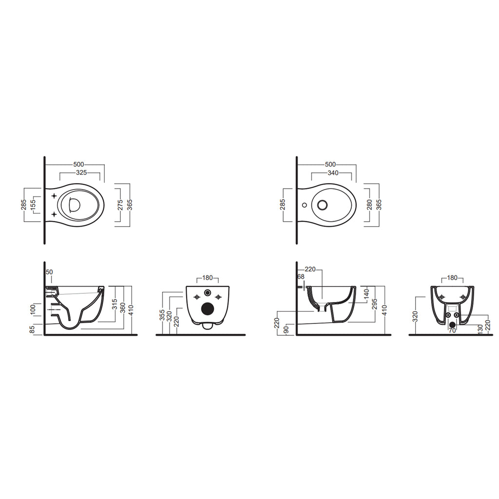 Sanitari sospesi da 50 cm collezione Le Fiabe di Hatria con sedile soft close