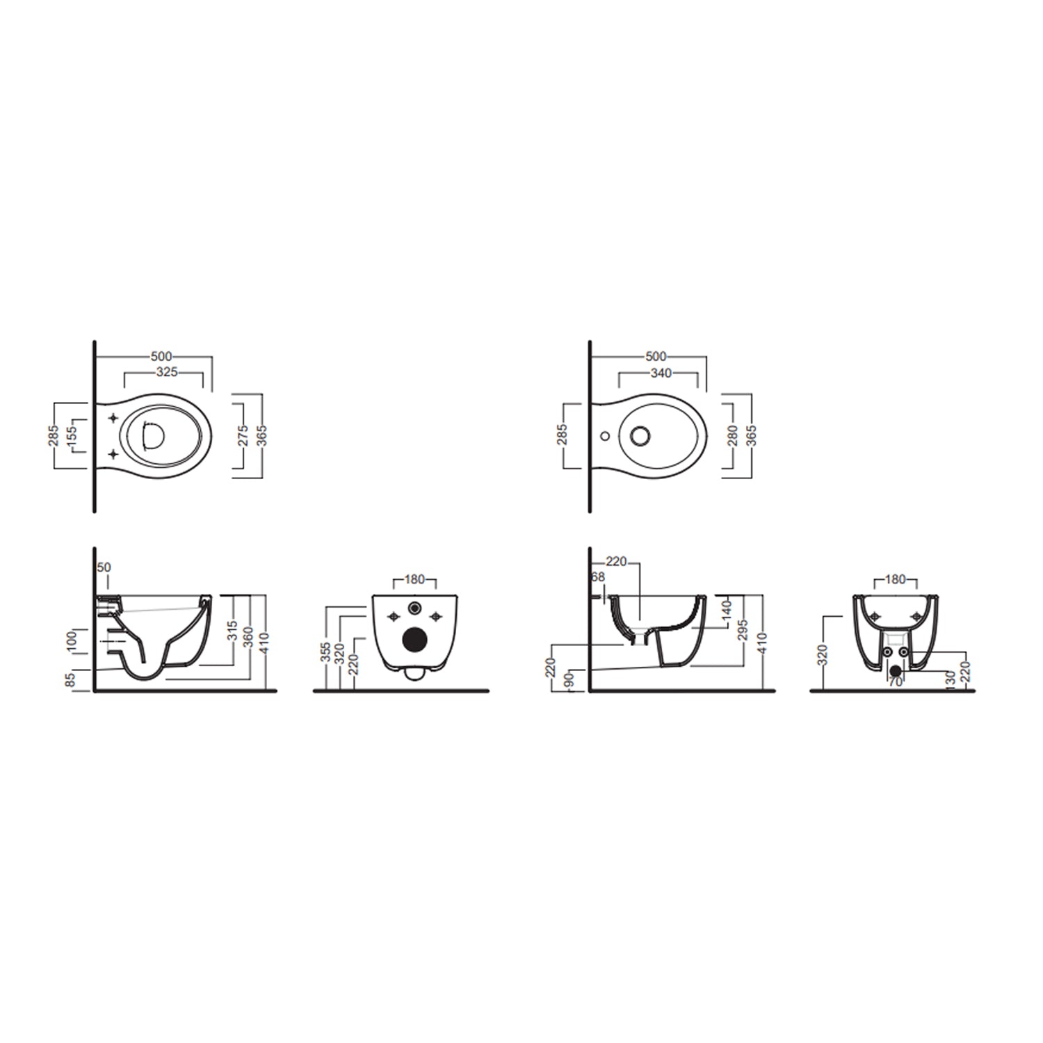 Sanitari sospesi da 50 cm collezione Le Fiabe di Hatria con sedile soft close