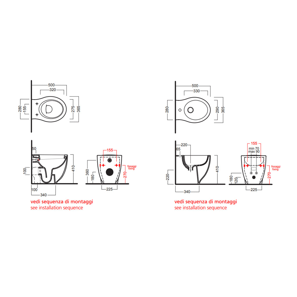 Sanitari filo muro da 50 cm  collezione Le Fiabe di Hatria con sedile soft-close