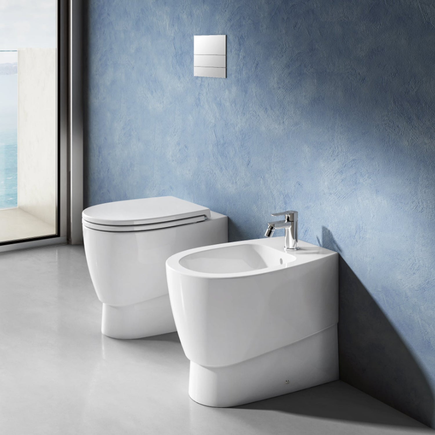 Coppia di sanitari filomuro Ceramica Dolomite modello Demy 54x36 cm con sedile Softclose