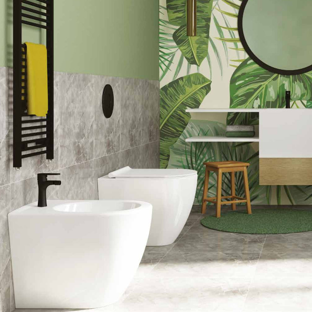 Sanitari filomuro collezione Greta Linpha Sanitary cm 36x53 senza brida con copriwater soft close