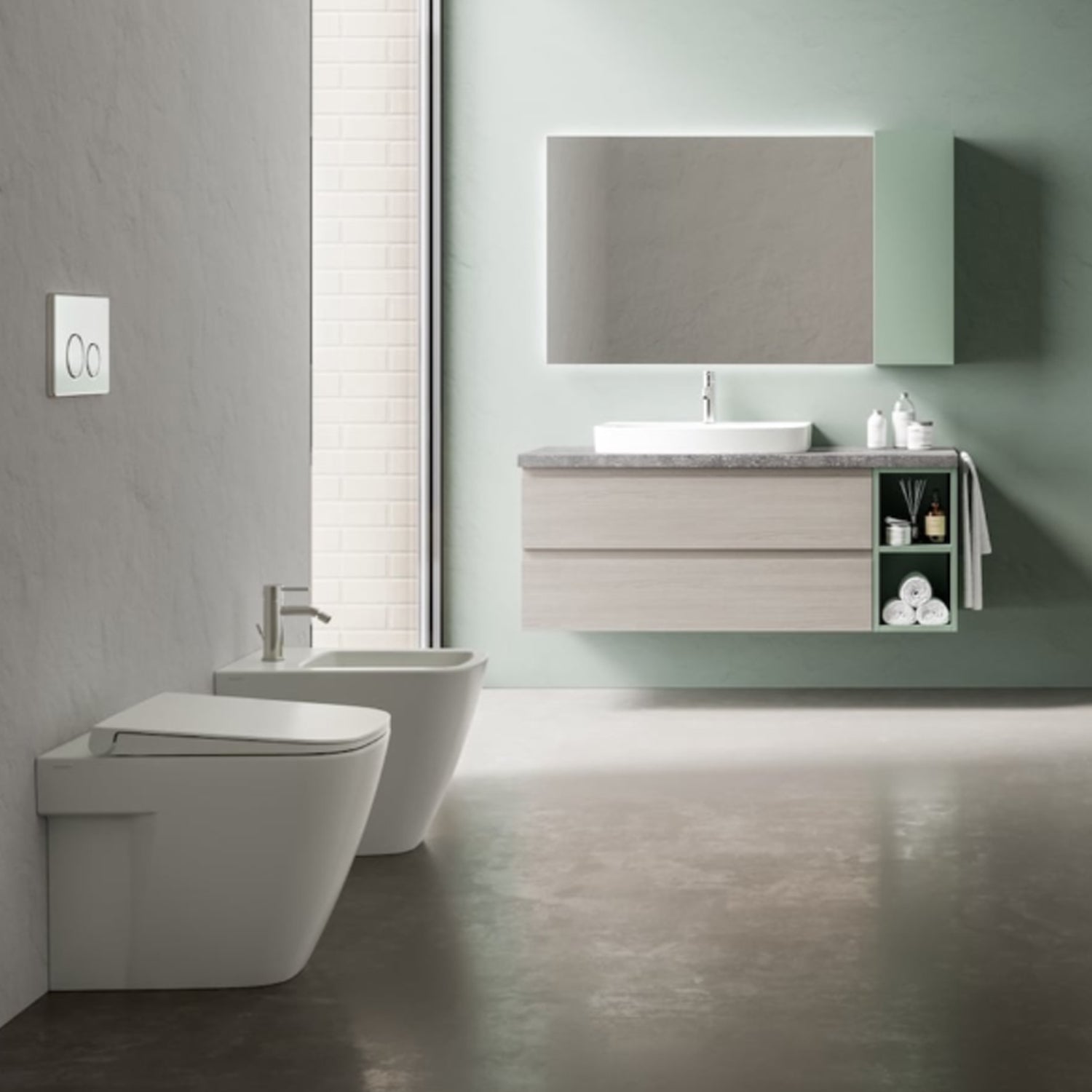 Coppia sanitari filomuro Ceramica Dolomite modello Mia 54x36 cm con sedile Softclose