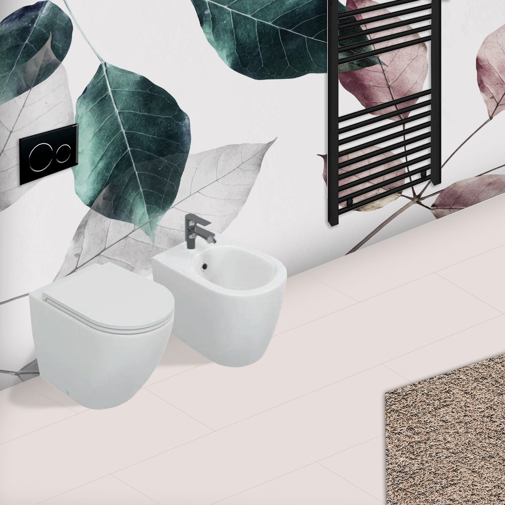 Sanitari Filomuro Rimless con copriwater Soft Close BathCore serie Infinity 53x36