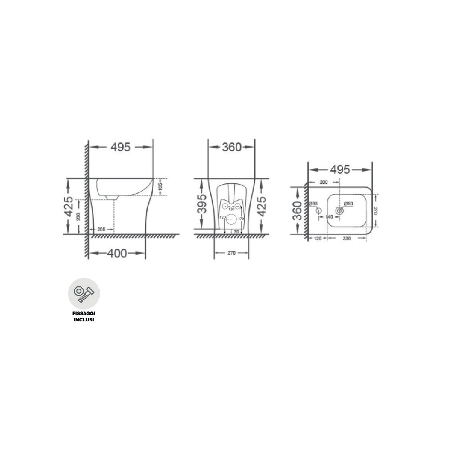 Sanitari filomuro BathCore serie Tulipano con sedile Softclose bianco lucido