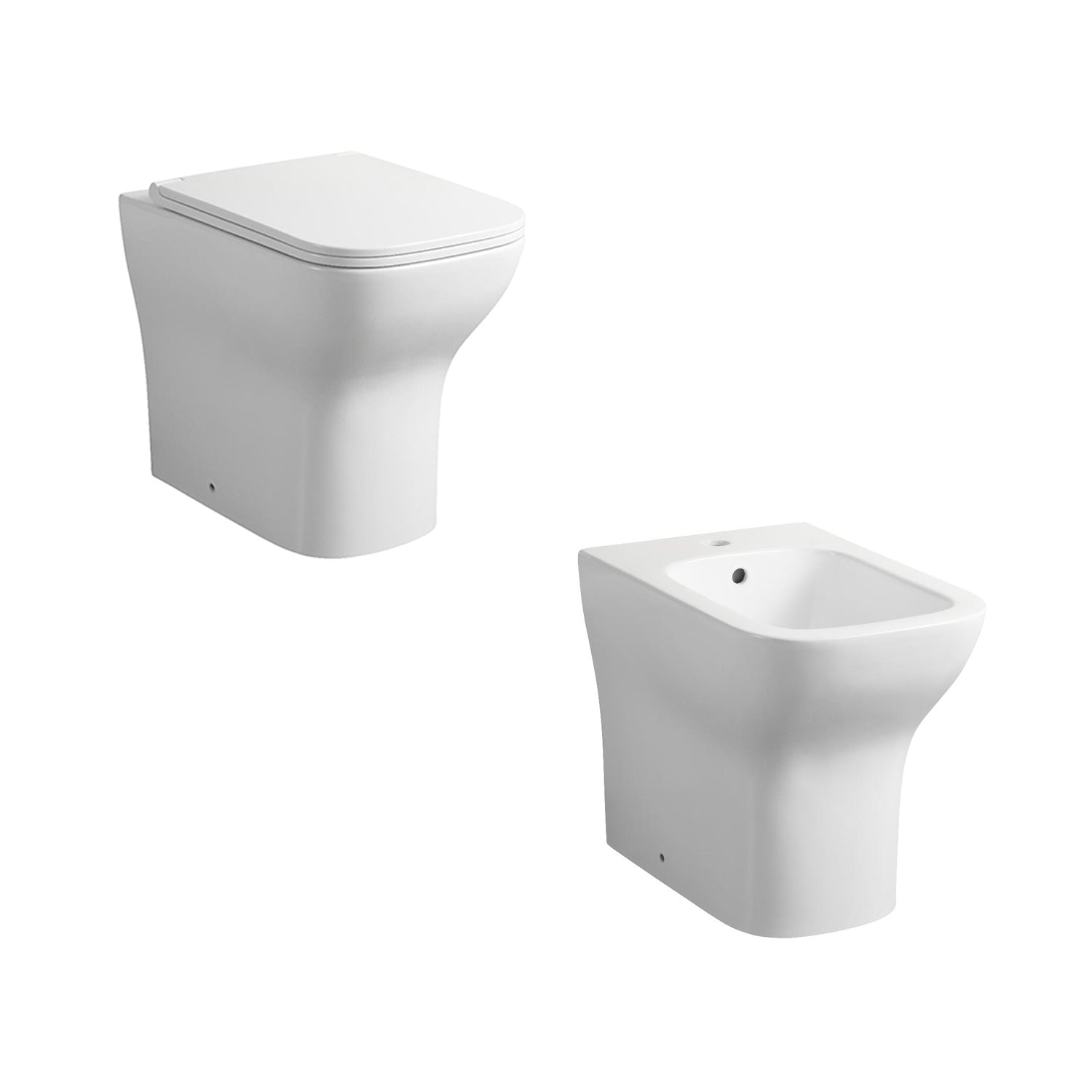 Sanitari filomuro BathCore serie Tulipano con sedile Softclose bianco lucido