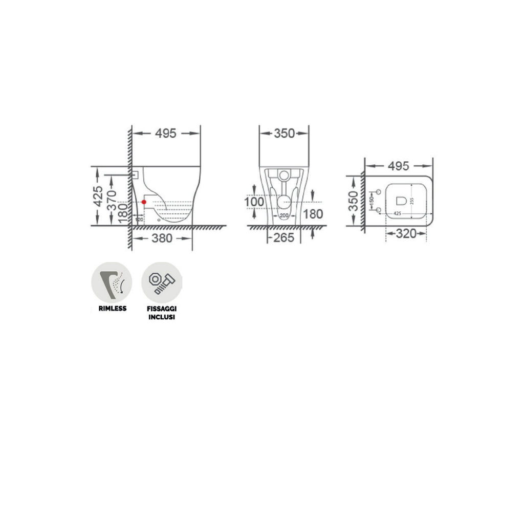 Sanitari filomuro BathCore serie Tulipano con sedile Softclose bianco lucido