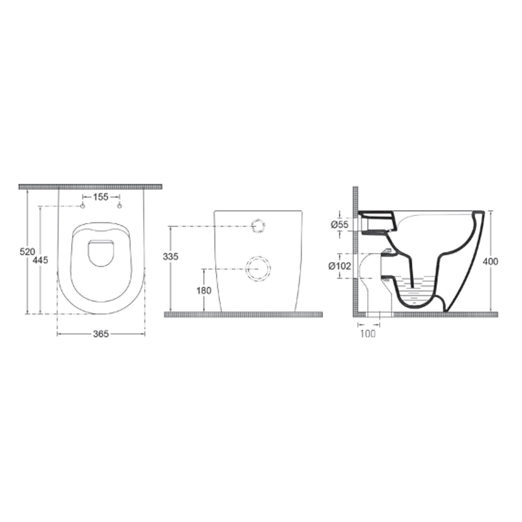 Sanitari Filomuro Rimless con coprieater Soft Close BathCore serie Infinity 53x36,5xH40 cm Bordeaux Opaco