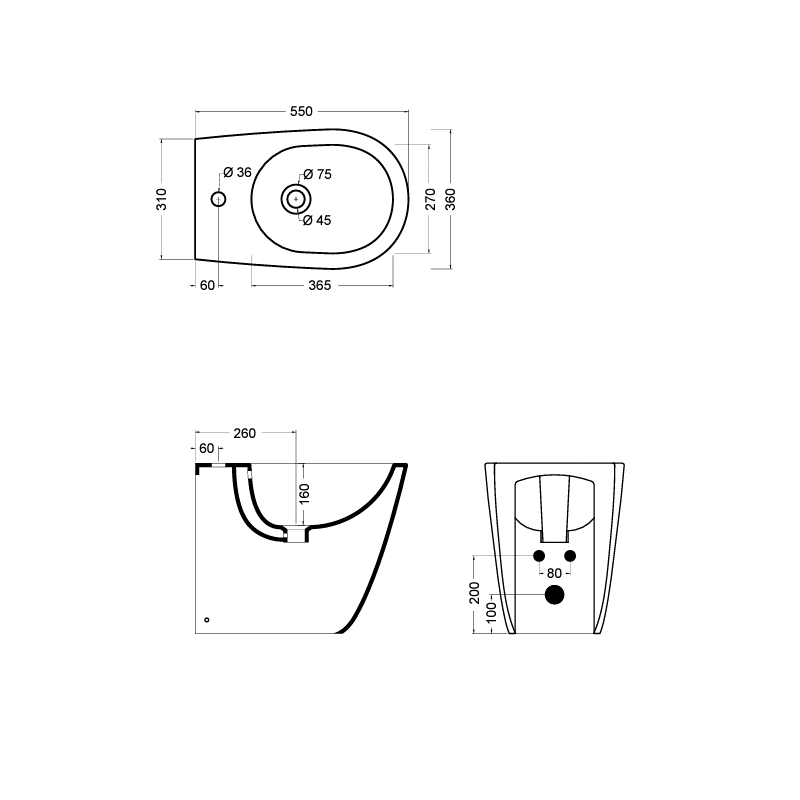 Sanitari Filomuro con scarico traslato collezione EVA wc senza brida + bidet + sedile soft close