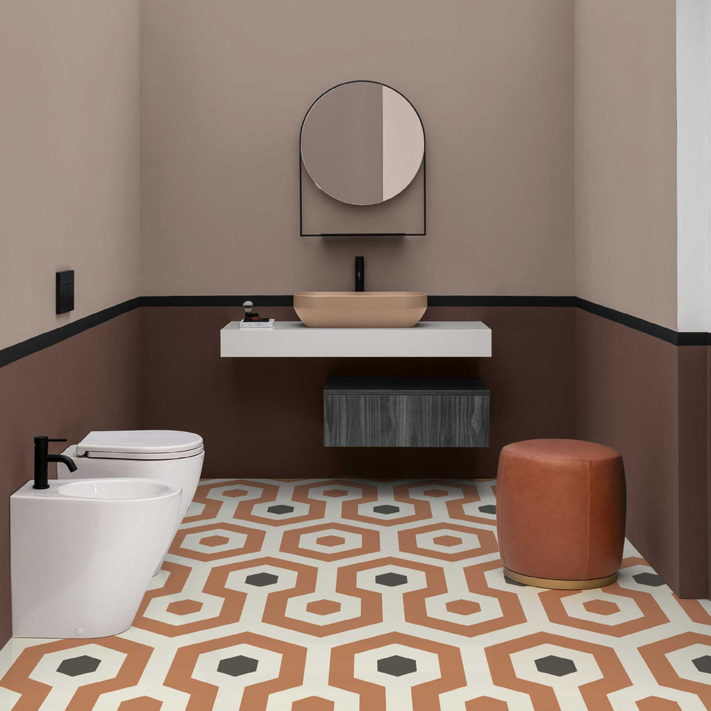 Sanitari a terra filo parete Axa collezione Avani wc + bidet + sedile soft close