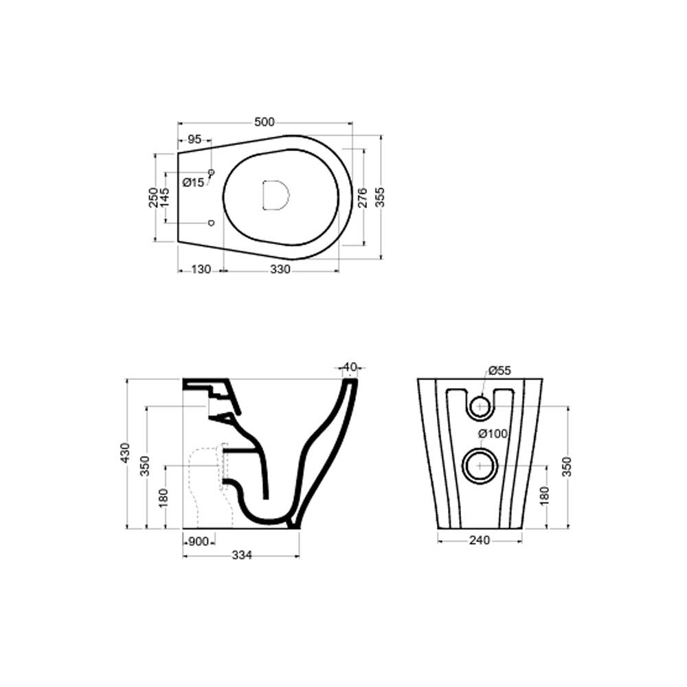 Sanitari a terra filo parete Axa collezione Avani wc + bidet + sedile soft close