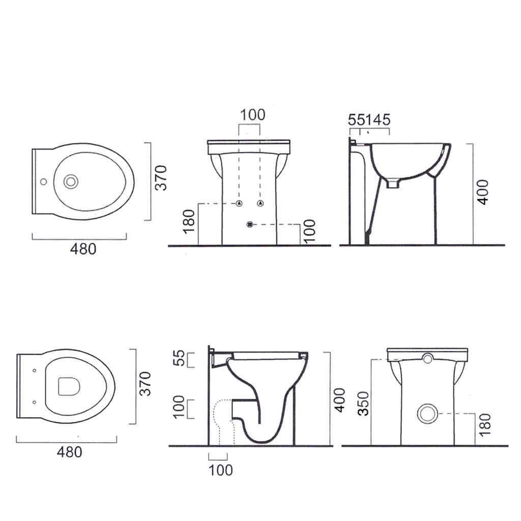 Coppia sanitari filomuro Bathcore con sedile in termoindurente modello 'Isla' cm 48