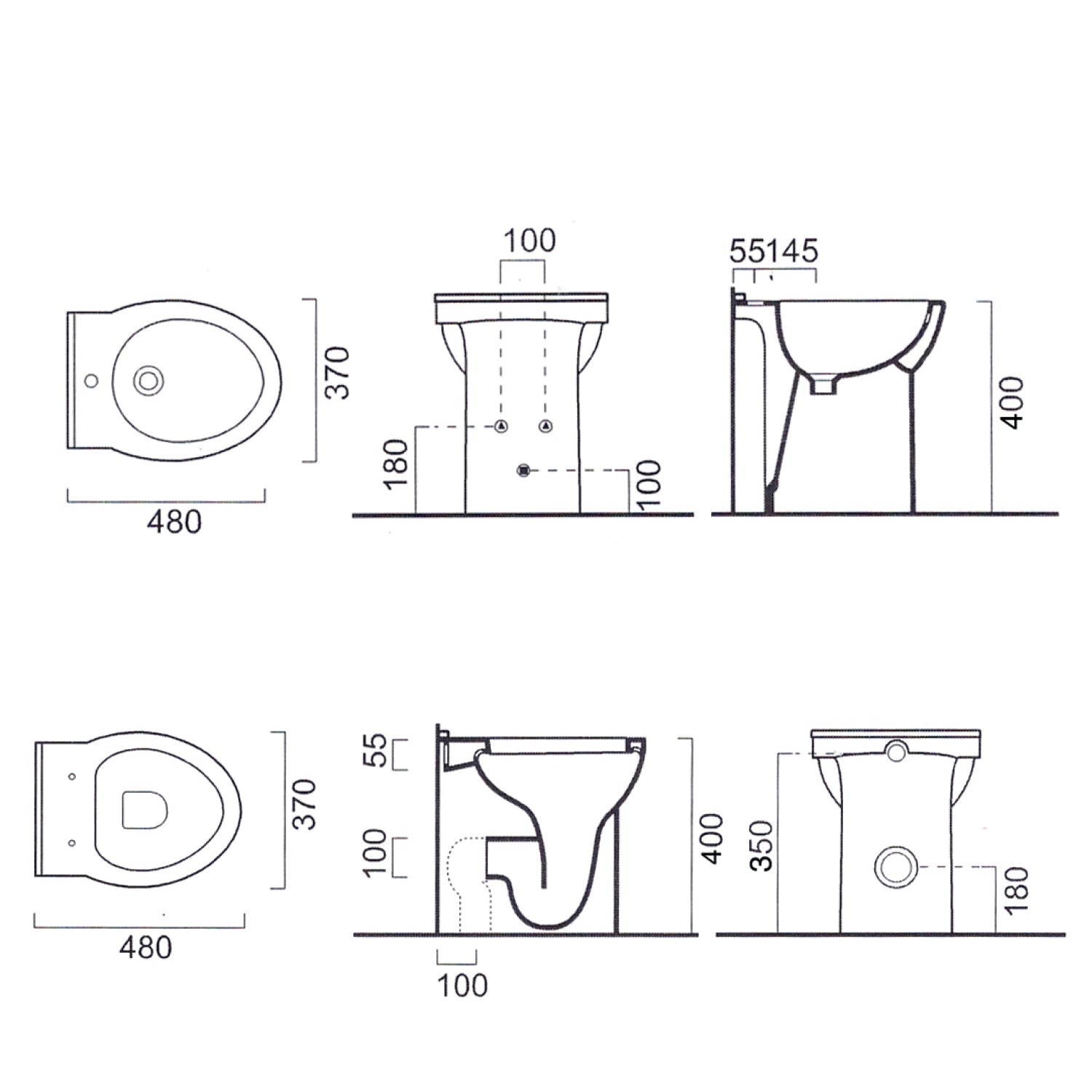 Coppia sanitari filomuro Bathcore con sedile in termoindurente modello 'Isla' cm 48