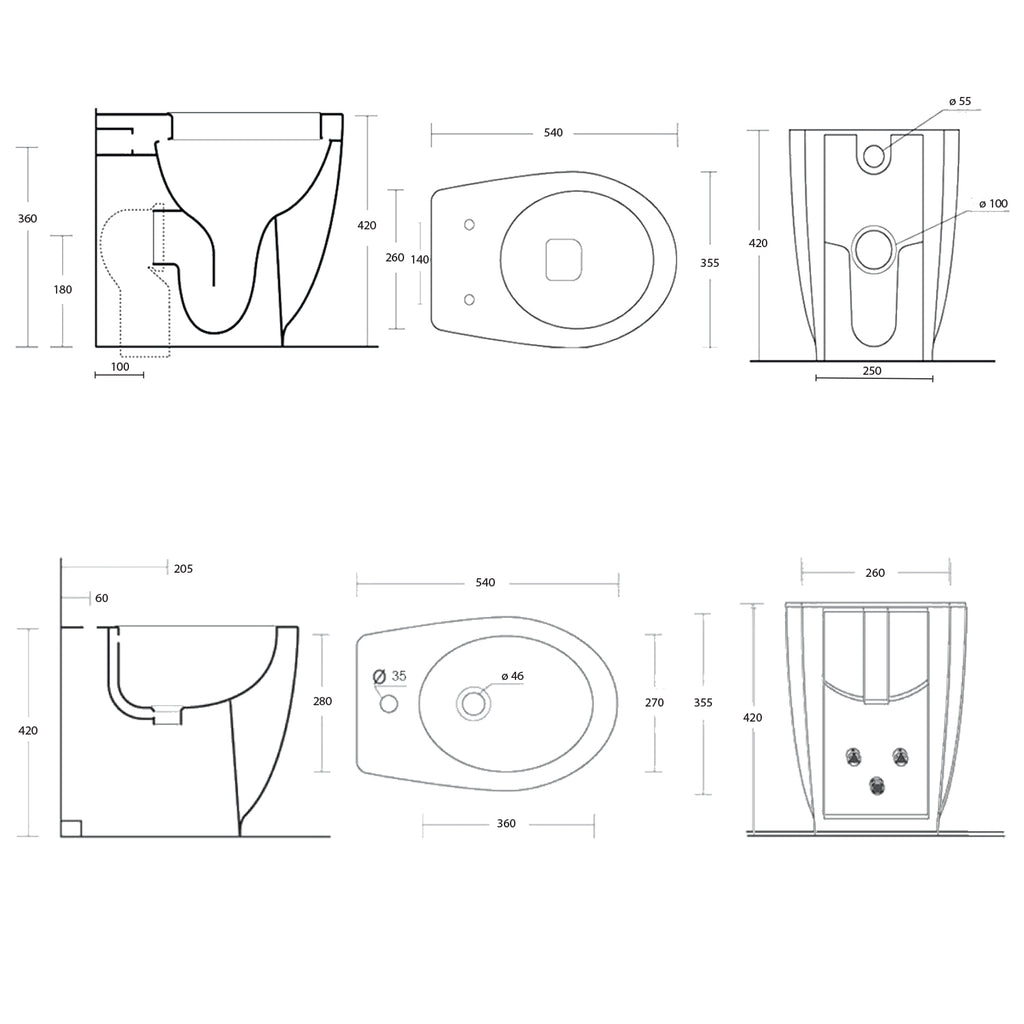 Sanitari filomuro Bathcore con scarico universale e sedile tradizionale serie Duomo cm 54x35