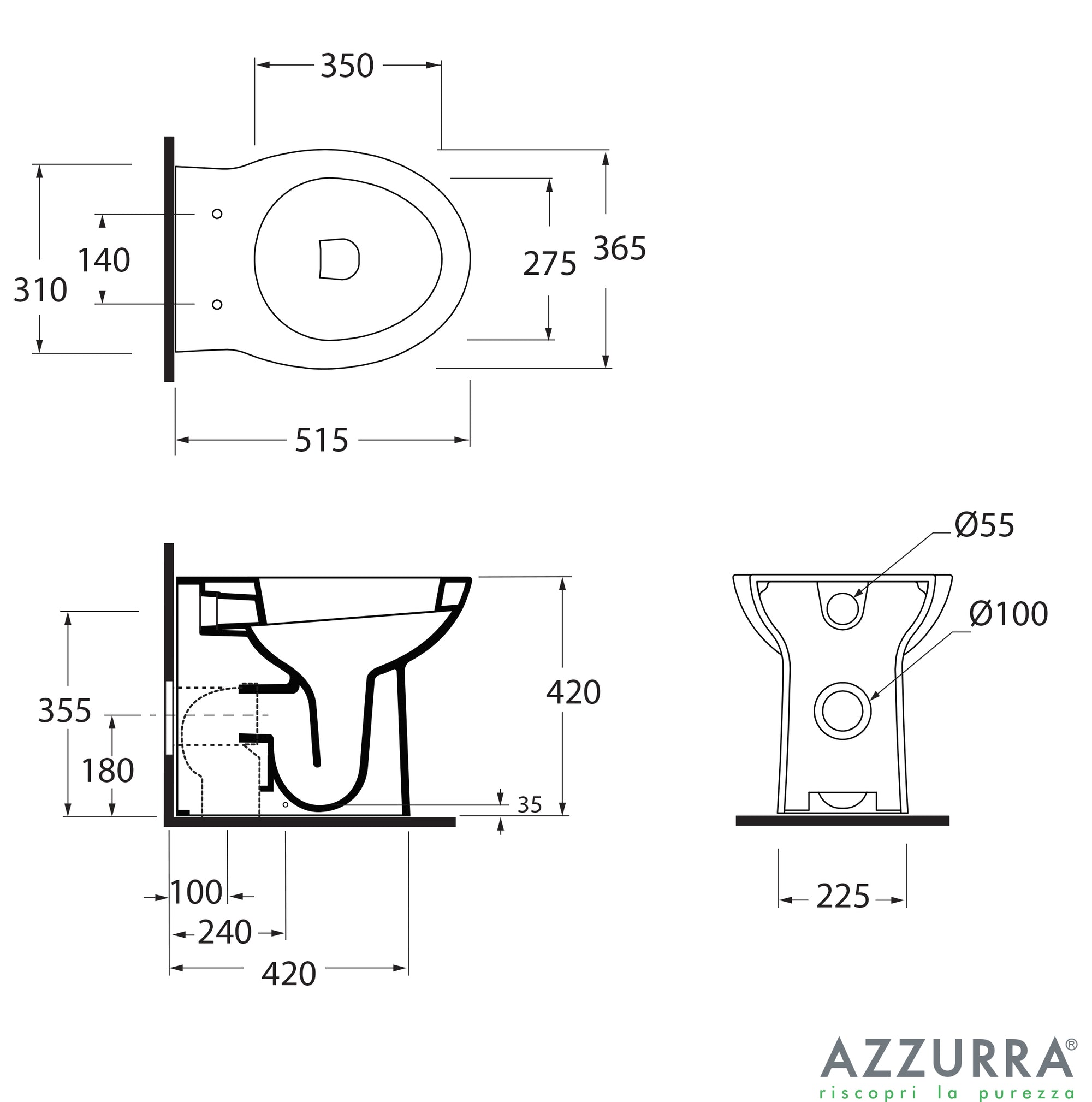Sanitari filo parete ceramica azzurra fast wc + bidet + sedile soft close slim