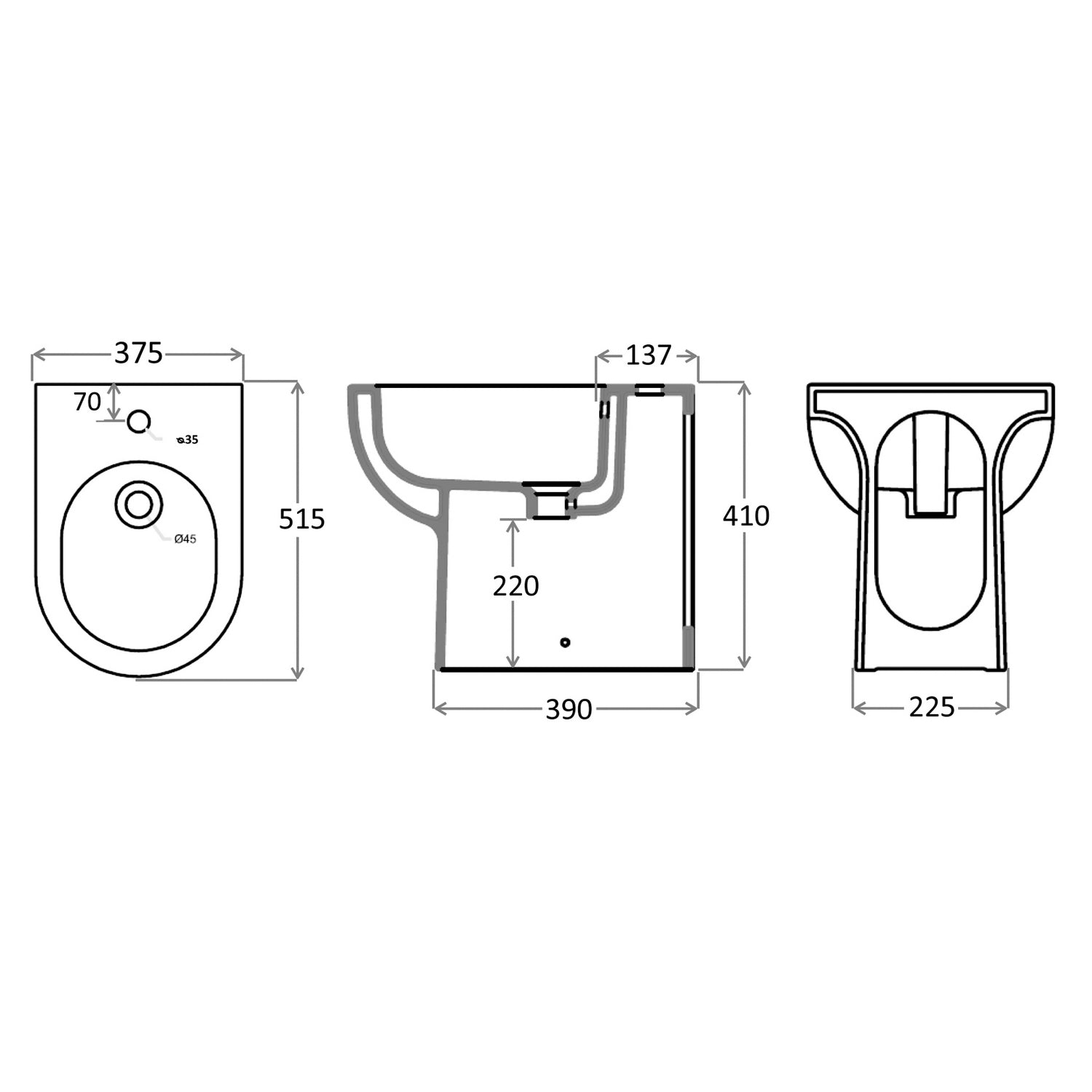 Coppia di sanitari filomuro Claim di Bathcore cm 37