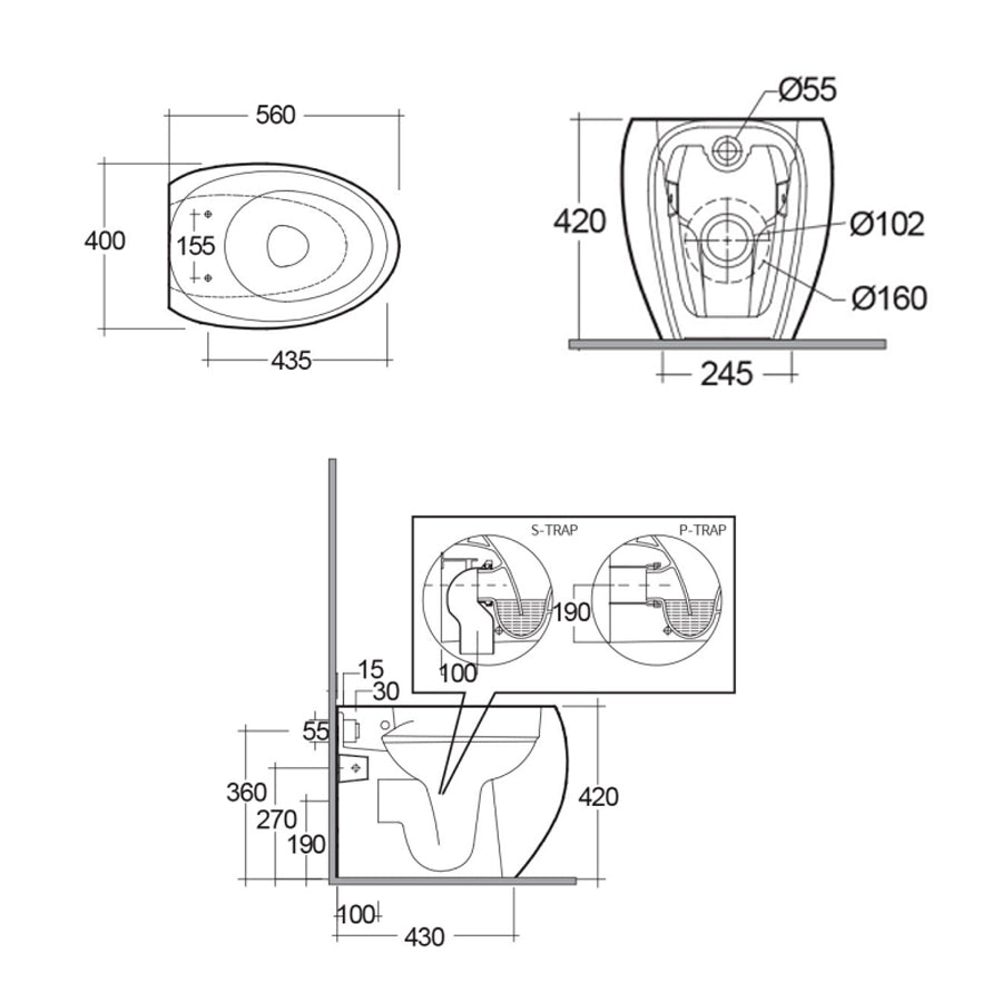 Coppia di sanitari filomuro collezione Cloud di Rak Ceramics cm 56 con copriwater Bianco Lucido