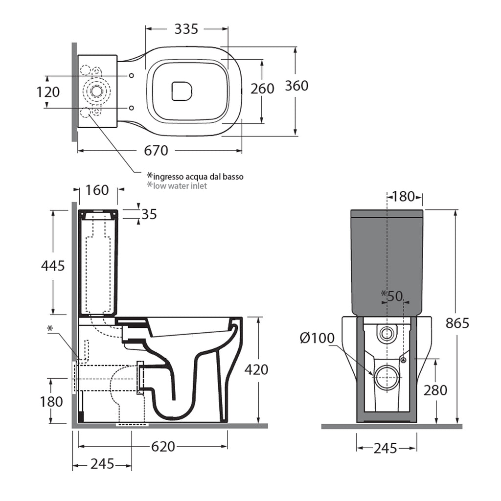 Vaso Monoblocco Filomuro completo di cassetta e sedile Ceramica Azzurra Glaze sedile soft close