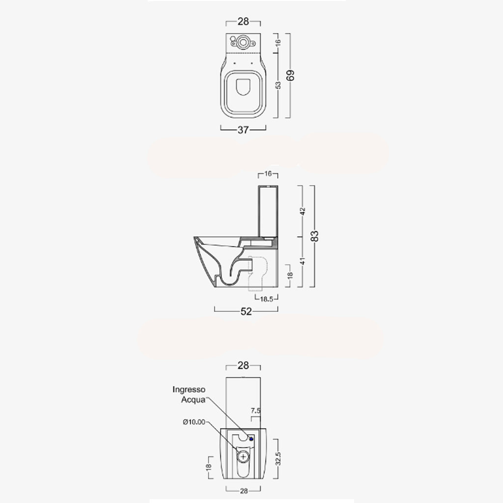 Wc monoblocco modello F50 Domus Falerii 69x37 cm con sedile normale
