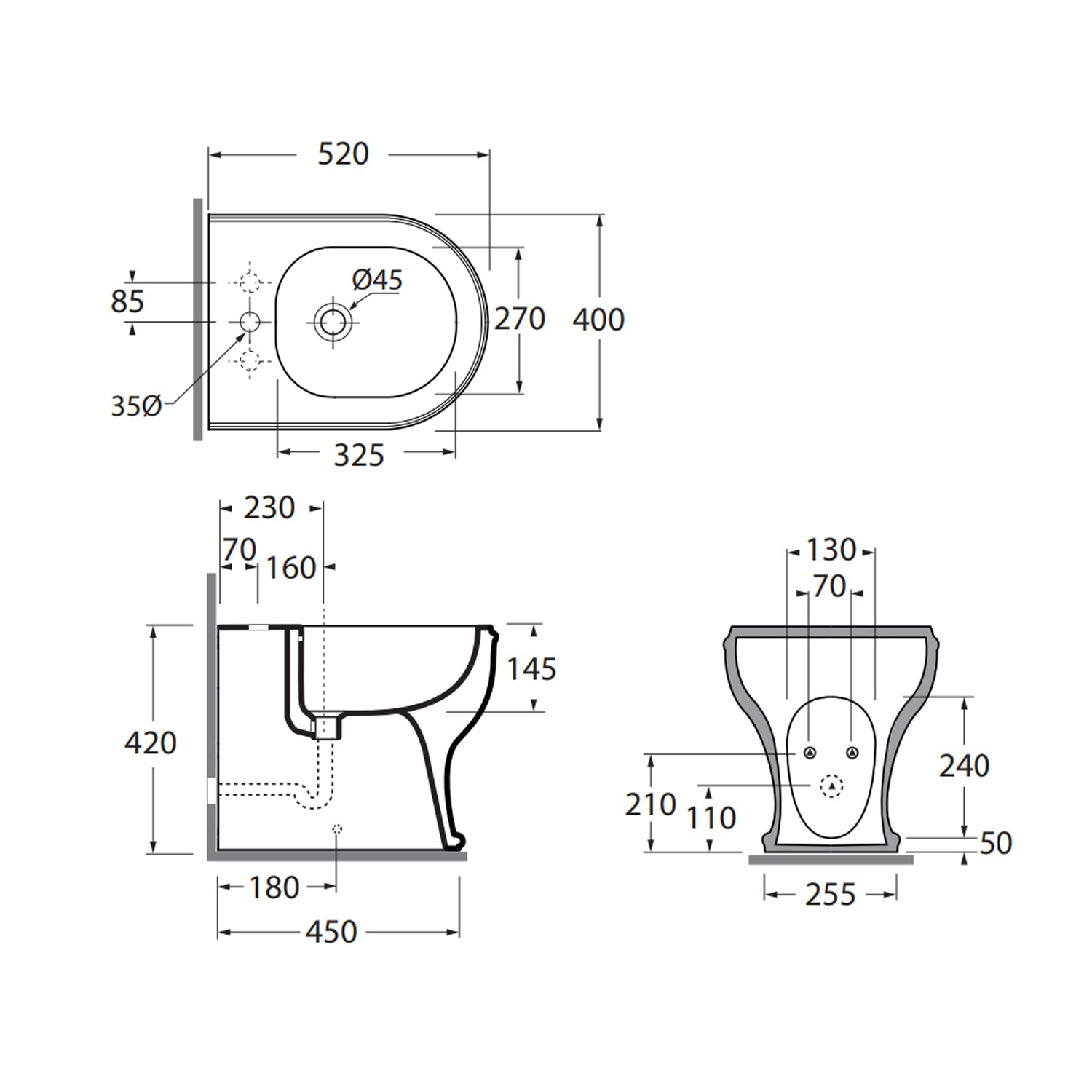 Bidet filo parete in ceramica bianca modello Charme By Azzurra cm 52