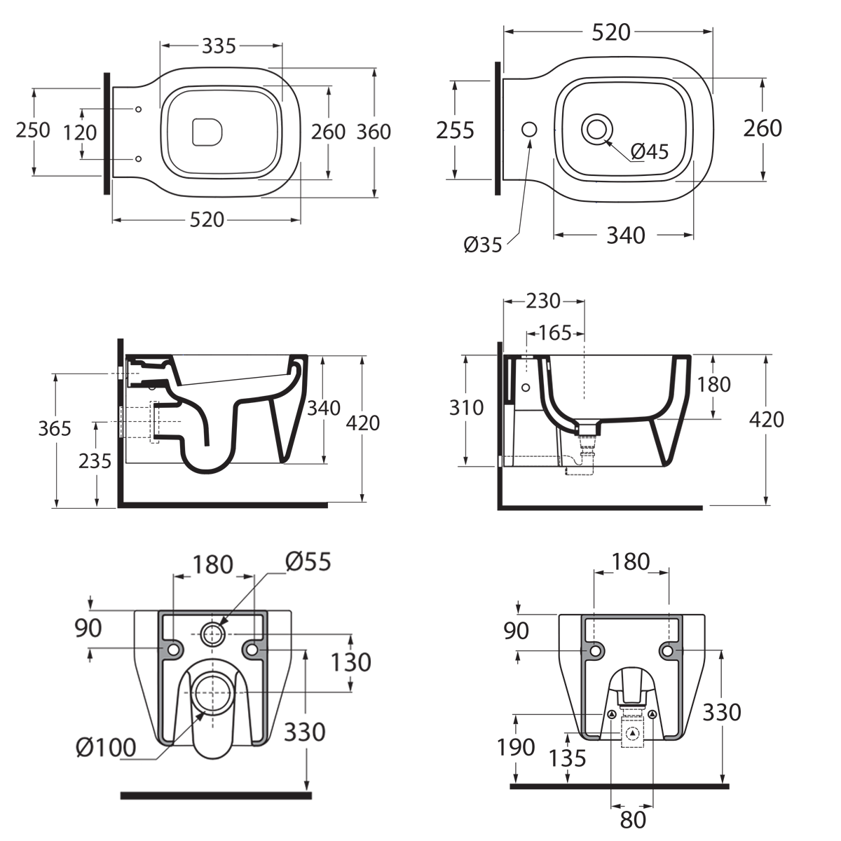 Sanitari Sospesi Ceramica Azzurra Glaze WC + BIDET + SEDILE
