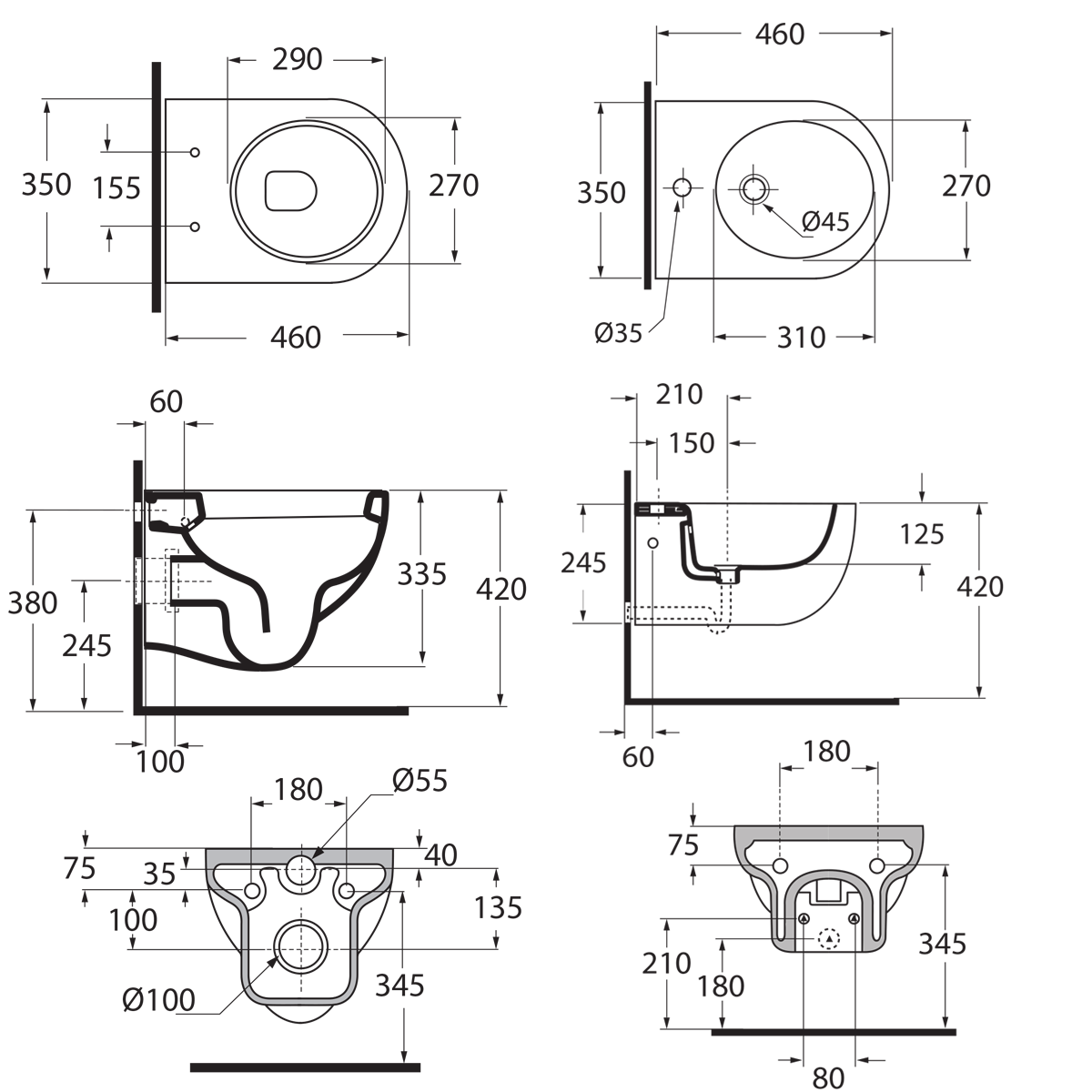 Sanitari sospesi Ceramica Azzurra serie Nuvola con sedile soft-close 46x35x24