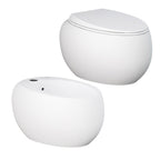 Coppia di sanitari sospesi collezione Cloud di Rak Ceramics con sistema Rimless e coprivaso cm 56 Bianco Opaco