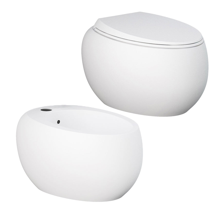 Coppia di sanitari sospesi collezione Cloud di Rak Ceramics con sistema Rimless e coprivaso cm 56 Bianco Opaco