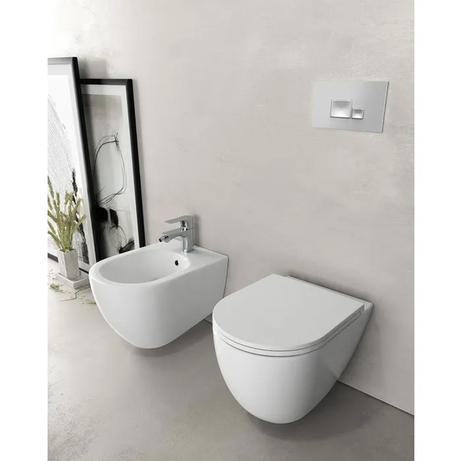Sanitari sospesi Rimless con copriwater Soft Close BathCore serie Infinity 53x36