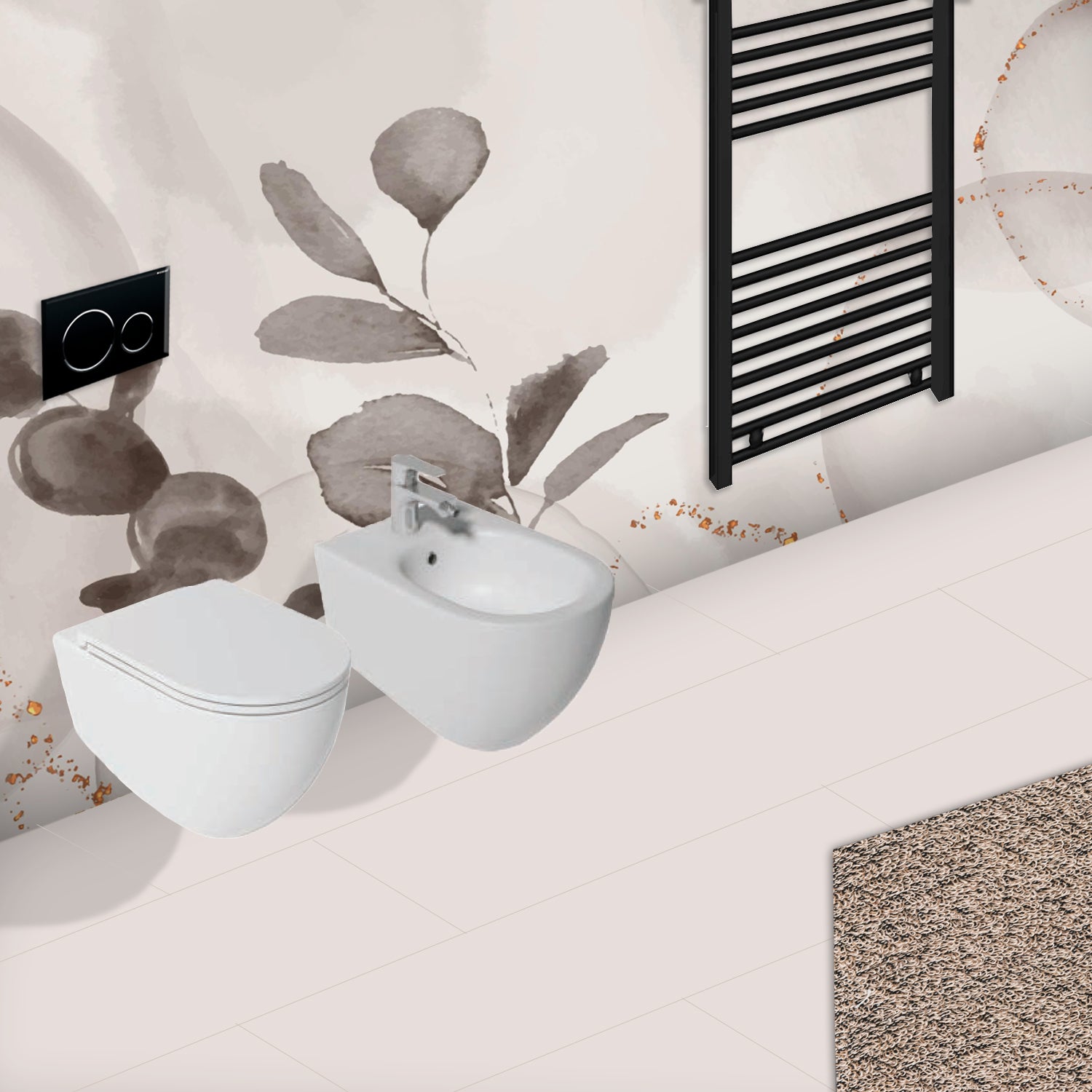 Sanitari sospesi Rimless con copriwater Soft Close BathCore serie Infinity 53x36