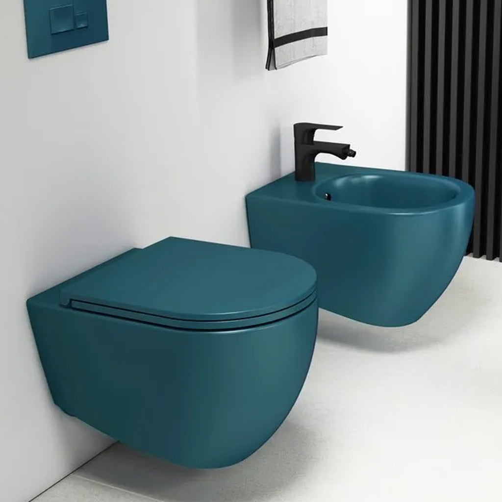 Sanitari sospesi Rimless con copriwater Soft Close BathCore serie Infinity 53x36