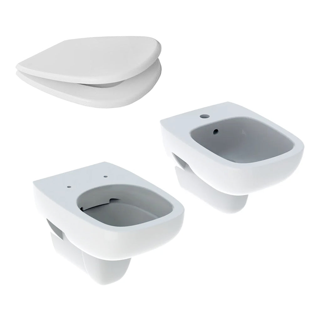 Sanitari sospesi wc senza brida+bidet +sedile soft close Geberit 'Fantasia' cm 51