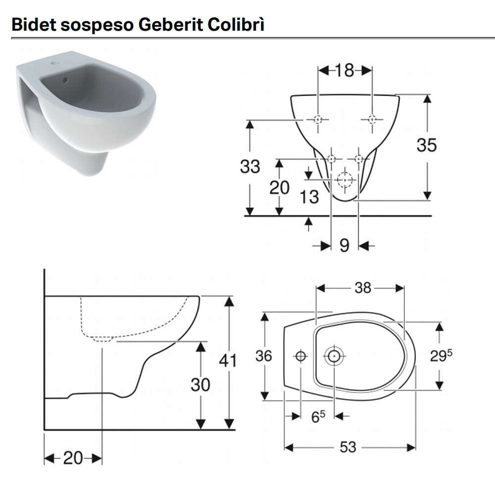Sanitari sospesi wc+bidet +sedile softclose Geberit 'ColibrÃ¬ 2' cm 53