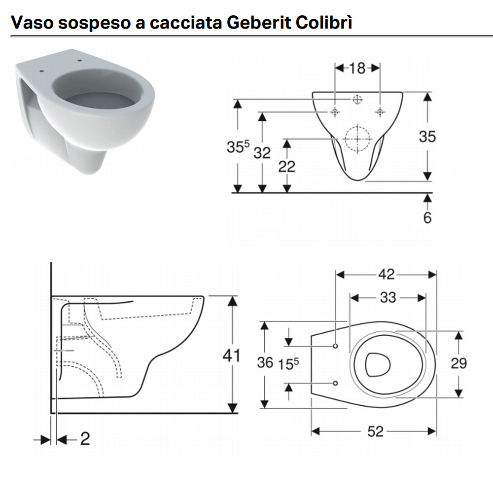Sanitari sospesi wc+bidet +sedile softclose Geberit 'ColibrÃ¬ 2' cm 53