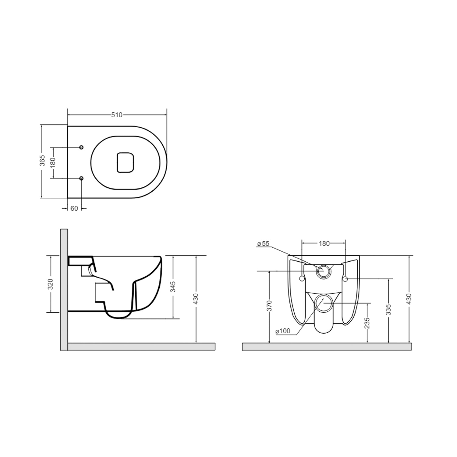 Coppia di sanitari sospesi rimless Axa modello Glomp 51x36