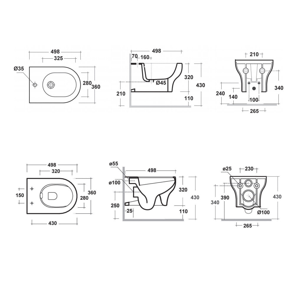 Coppia di sanitari sospesi Bathcore collezione Sara di Linpha Sanitary cm 36x49