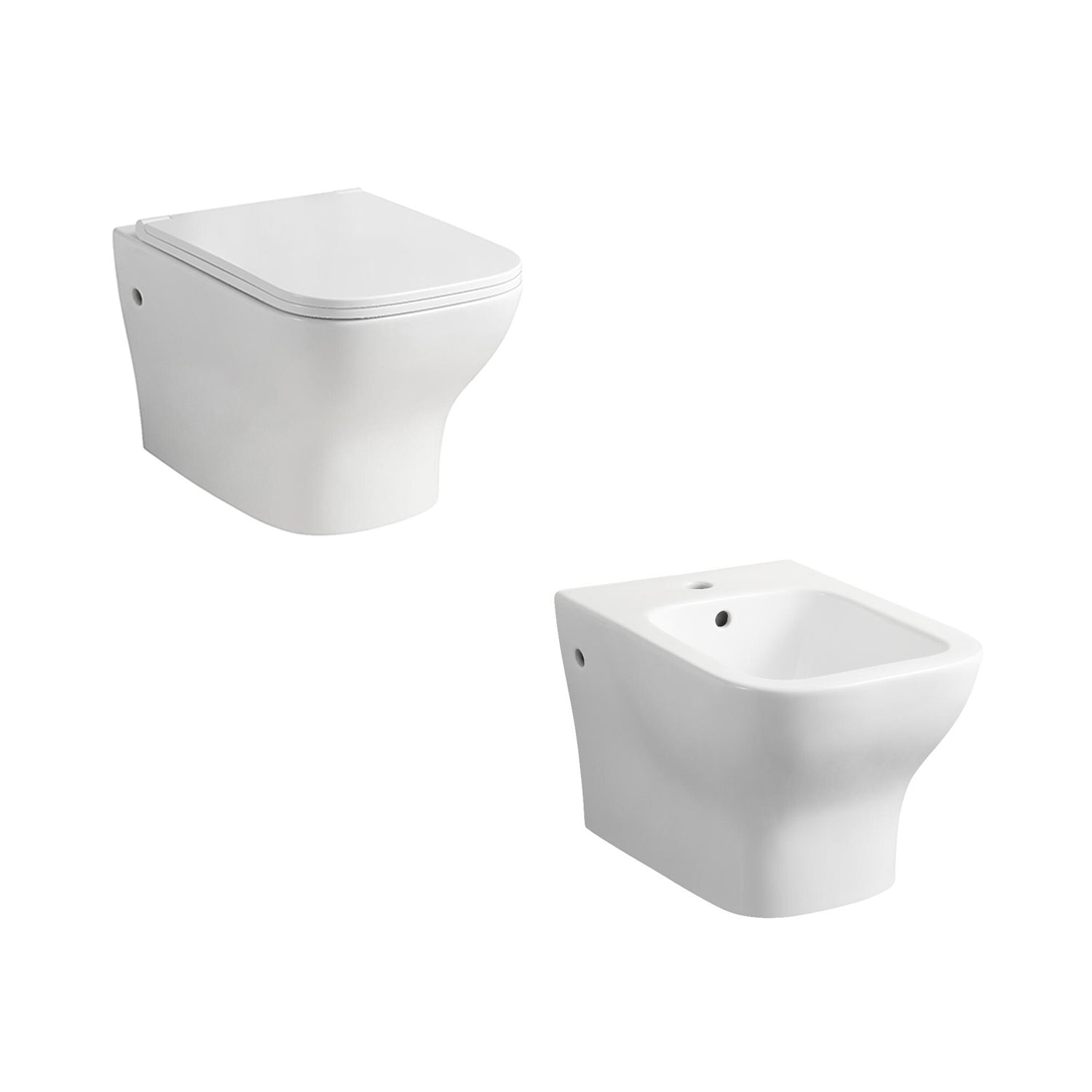 Sanitari sospesi BathCore serie Tulipano con sedile Softclose bianco lucido