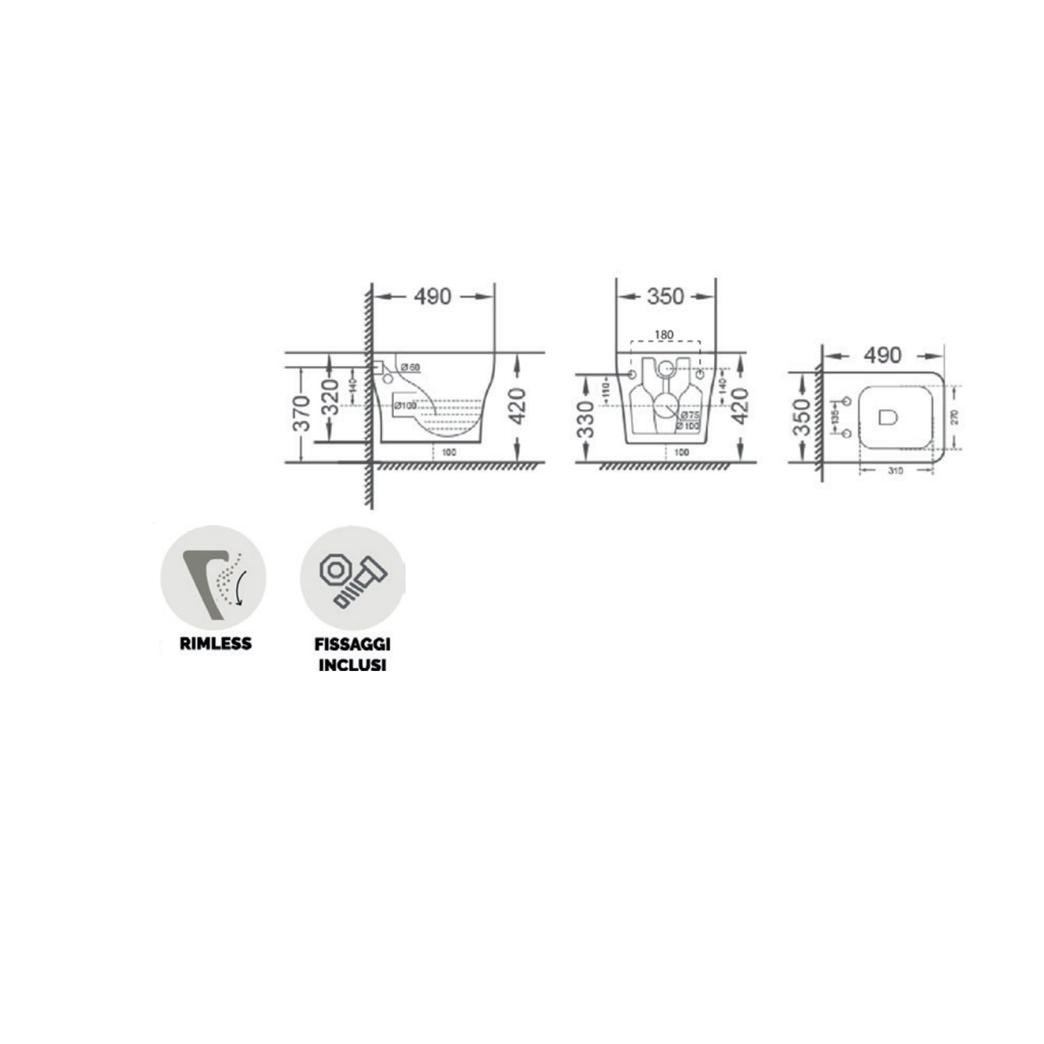 Sanitari sospesi BathCore serie Tulipano con sedile Softclose bianco lucido