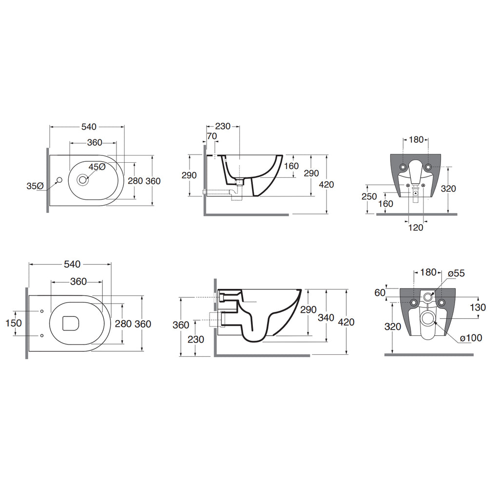 Sanitari sospesi Ceramica Azzurra serie Comoda con sedile soft-close 54x36x34 cm - Bianco lucido